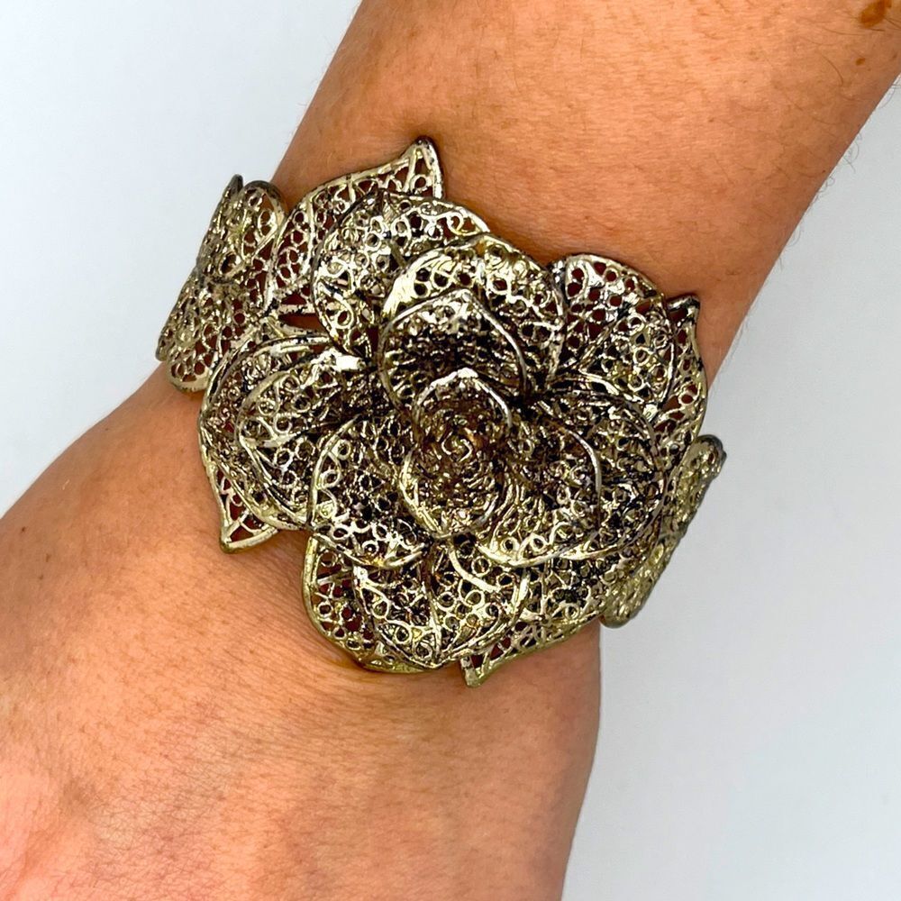 Vintage Rose Cuff Statement Bracelet